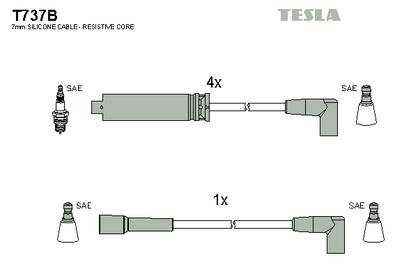 Комплект проводов зажигания   T737B   TESLA