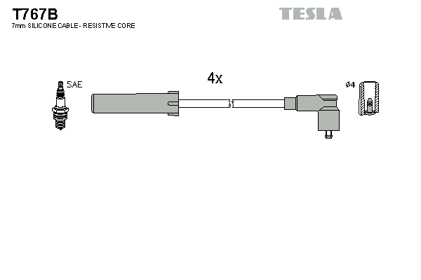 Комплект проводів високої напруги   T767B   TESLA