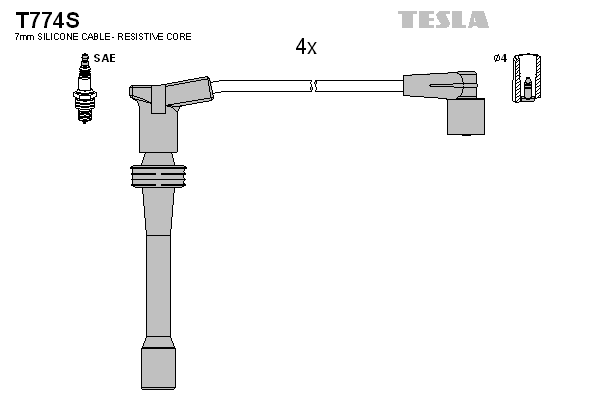 Комплект проводов зажигания   T774S   TESLA