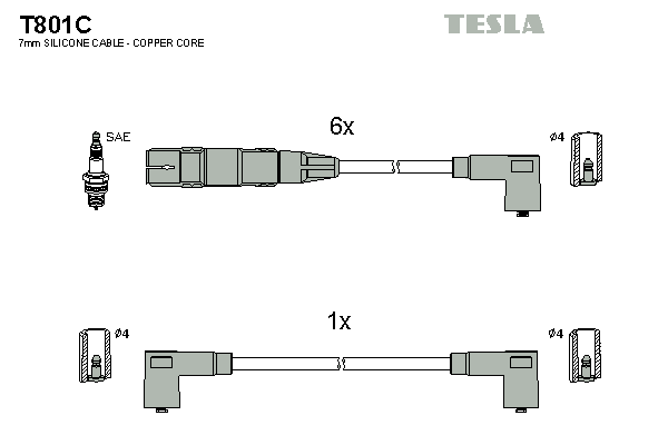 Комплект проводов зажигания   T801C   TESLA