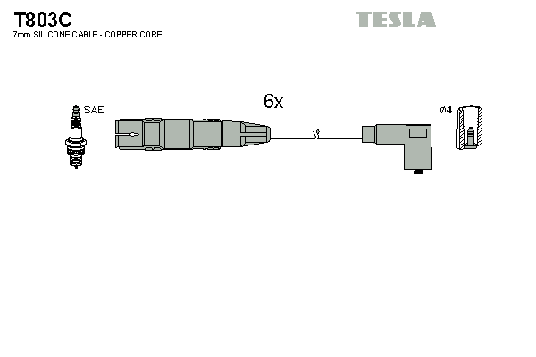 Комплект проводів високої напруги   T803C   TESLA