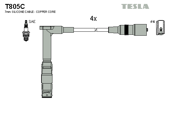 Комплект проводов зажигания   T805C   TESLA
