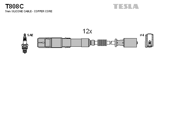 Комплект проводов зажигания   T808C   TESLA