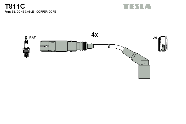 Комплект проводов зажигания   T811C   TESLA
