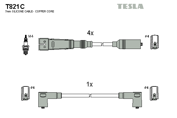 Комплект проводів високої напруги   T821C   TESLA