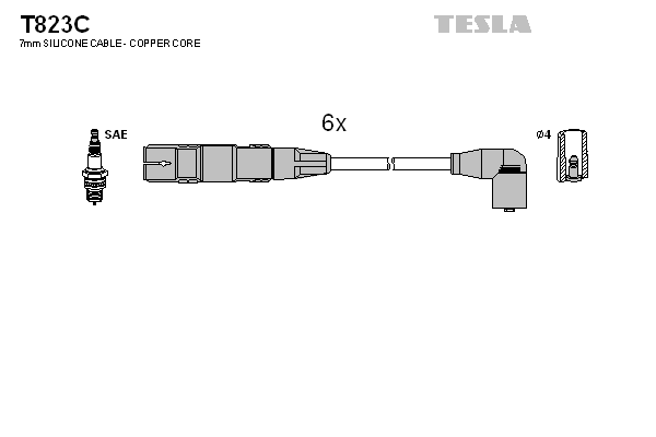 Комплект проводів високої напруги   T823C   TESLA