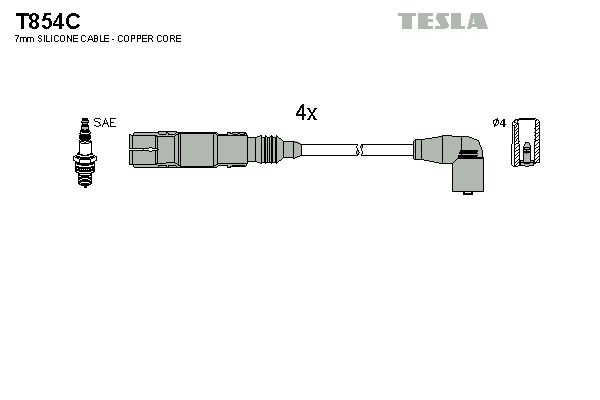 Комплект проводов зажигания   T854C   TESLA