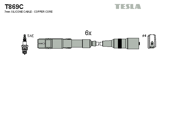 Комплект проводов зажигания   T869C   TESLA