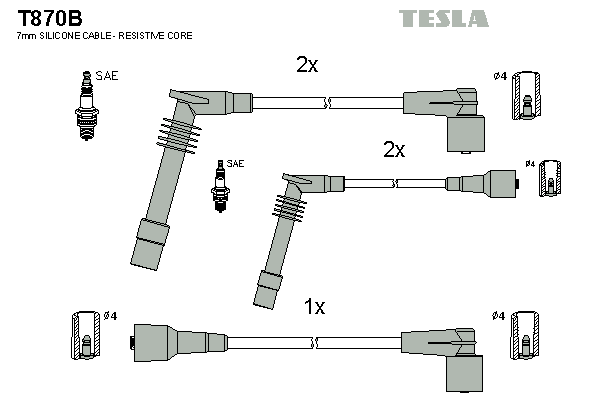 Комплект проводів високої напруги   T870B   TESLA