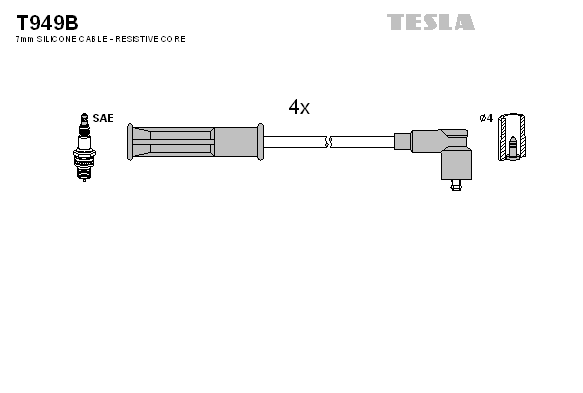 Комплект проводів високої напруги   T949B   TESLA
