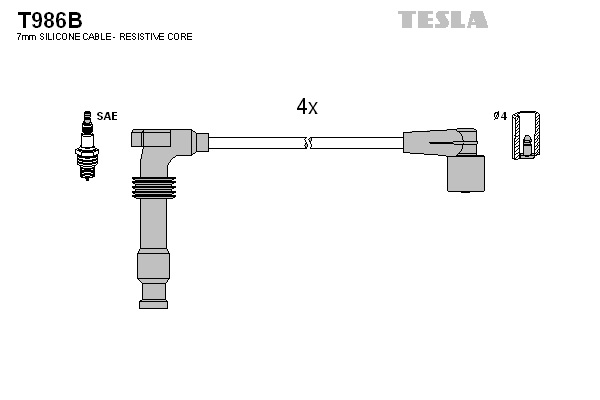 Комплект проводов зажигания   T986B   TESLA