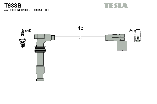 Комплект проводов зажигания   T988B   TESLA