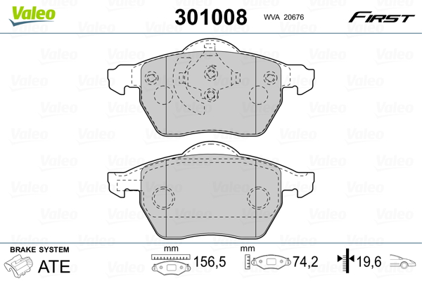 Комплект тормозных колодок, дисковый тормоз   301008   VALEO