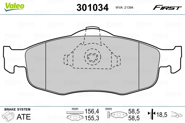 Комплект тормозных колодок, дисковый тормоз   301034   VALEO