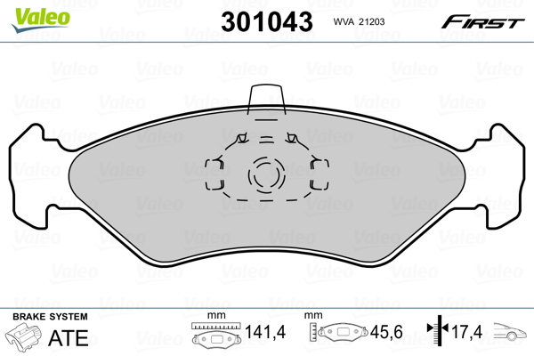 Комплект тормозных колодок, дисковый тормоз   301043   VALEO