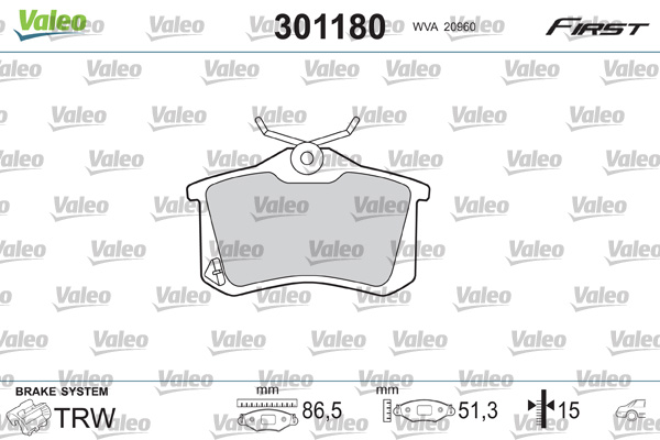 Комплект тормозных колодок, дисковый тормоз   301180   VALEO