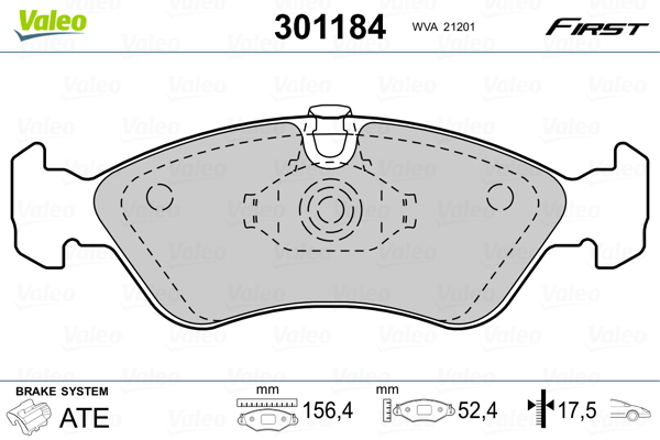 Комплект тормозных колодок, дисковый тормоз   301184   VALEO