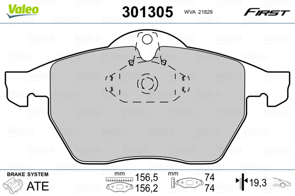 Комплект тормозных колодок, дисковый тормоз   301305   VALEO
