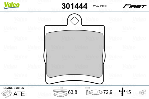 Комплект тормозных колодок, дисковый тормоз   301444   VALEO