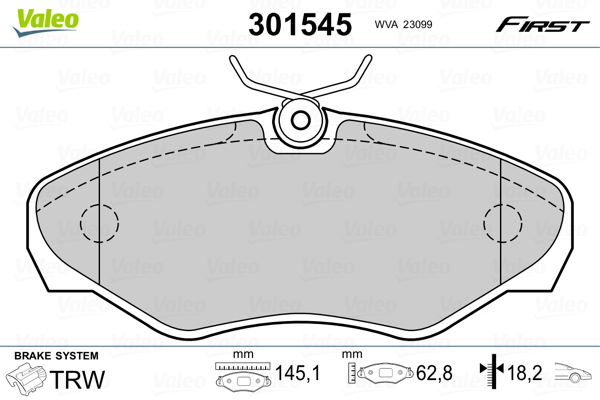 Комплект тормозных колодок, дисковый тормоз   301545   VALEO