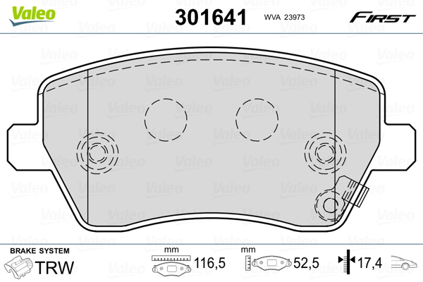 Комплект тормозных колодок, дисковый тормоз   301641   VALEO