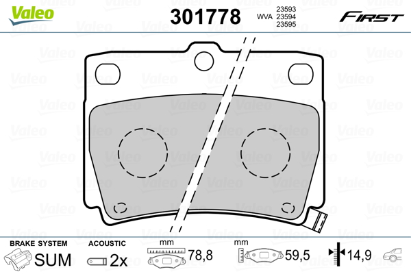 Комплект тормозных колодок, дисковый тормоз   301778   VALEO