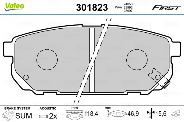 Комплект тормозных колодок, дисковый тормоз   301823   VALEO