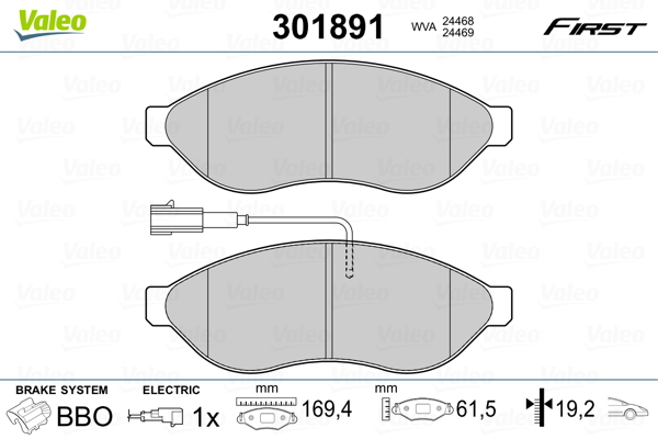 Комплект тормозных колодок, дисковый тормоз   301891   VALEO