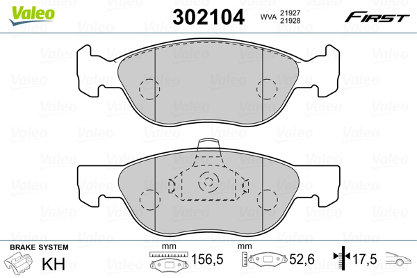 Комплект тормозных колодок, дисковый тормоз   302104   VALEO