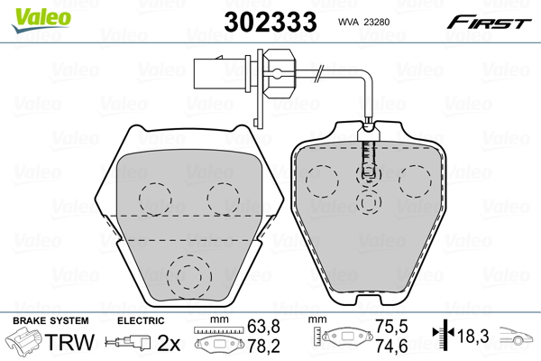 Комплект тормозных колодок, дисковый тормоз   302333   VALEO