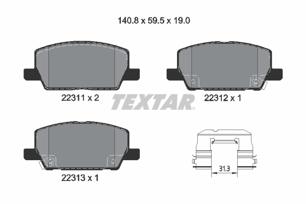 Комплект тормозных колодок, дисковый тормоз   2231102   TEXTAR