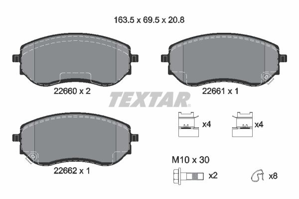 Комплект гальмівних накладок, дискове гальмо   2266001   TEXTAR