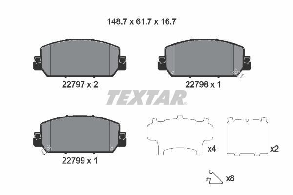 Комплект тормозных колодок, дисковый тормоз, TEXTAR, 2279701