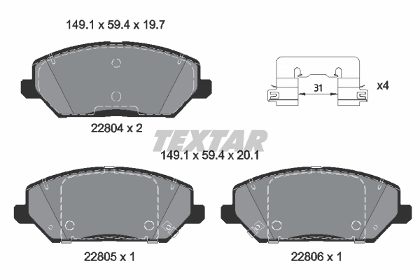 Комплект тормозных колодок, дисковый тормоз   2280401   TEXTAR