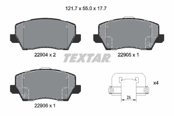 Комплект гальмівних накладок, дискове гальмо   2290401   TEXTAR
