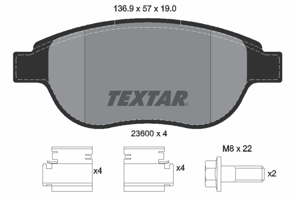 Комплект гальмівних накладок, дискове гальмо   2360001   TEXTAR