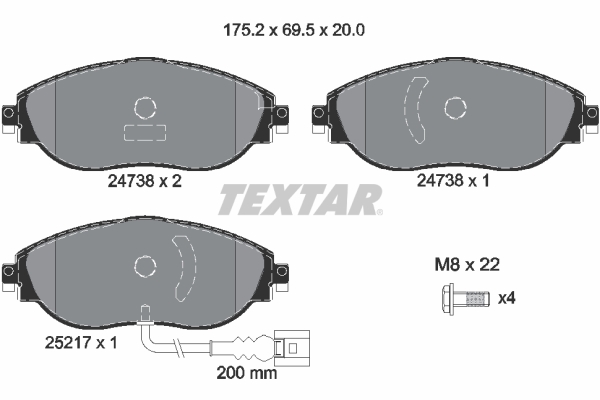 Комплект тормозных колодок, дисковый тормоз   2473801   TEXTAR