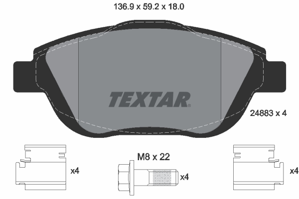 Комплект тормозных колодок, дисковый тормоз   2488301   TEXTAR