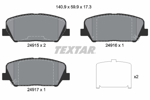 Комплект тормозных колодок, дисковый тормоз   2491501   TEXTAR