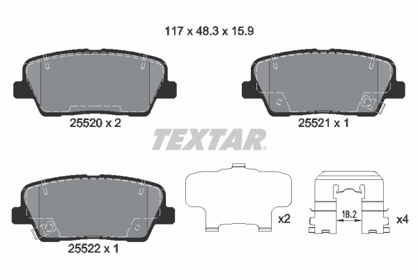 Комплект тормозных колодок, дисковый тормоз   2552001   TEXTAR