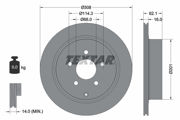 Тормозной диск, TEXTAR, 92149303