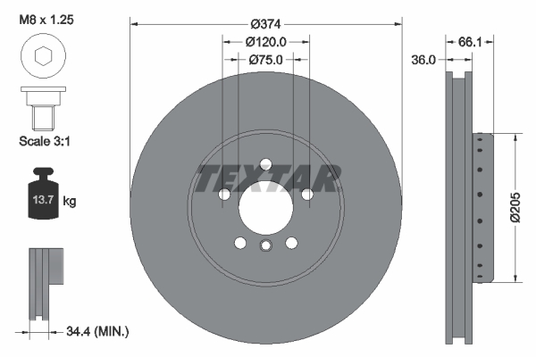 Тормозной диск   92266025   TEXTAR