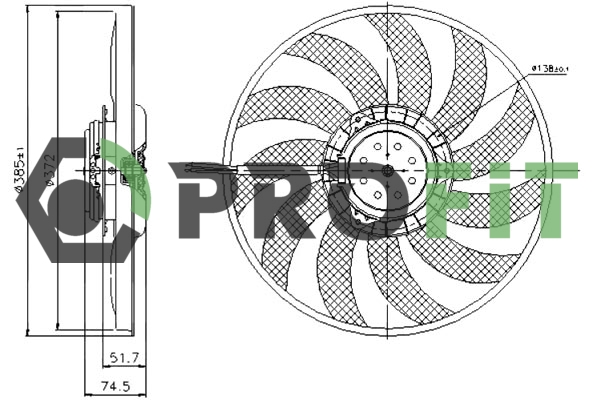 Вентилятор, система охолодження двигуна   1850-0021   PROFIT
