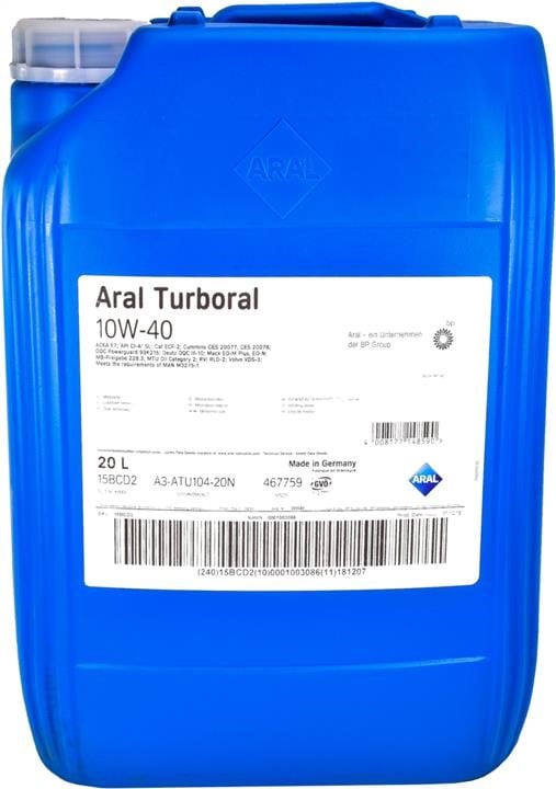 Моторное масло ARAL Turboral 10W-40 20 л, 15BCD2