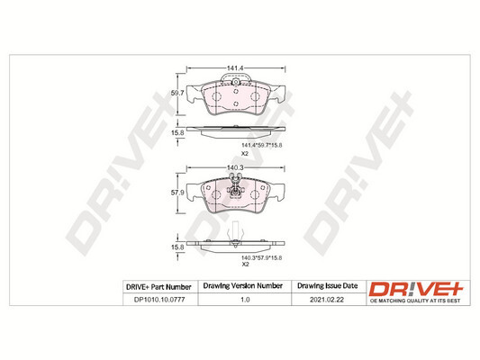 Комплект тормозных колодок, дисковый тормоз   DP1010.10.0777   Dr!ve+