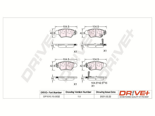 Комплект тормозных колодок, дисковый тормоз   DP1010.10.0832   Dr!ve+