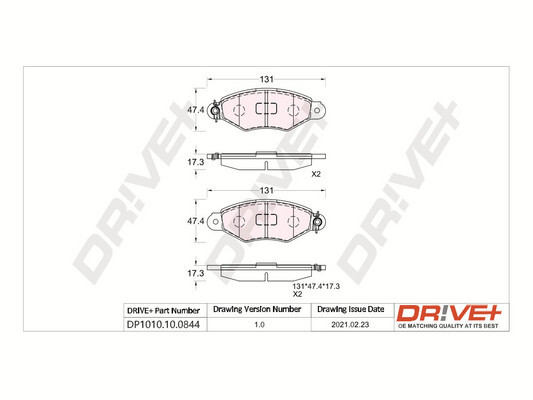 Комплект тормозных колодок, дисковый тормоз   DP1010.10.0844   Dr!ve+