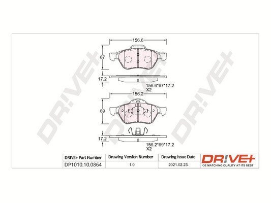 Комплект тормозных колодок, дисковый тормоз   DP1010.10.0864   Dr!ve+