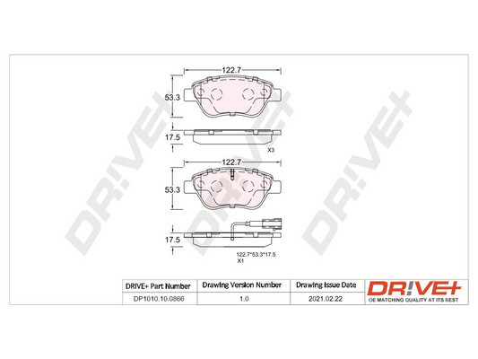 Комплект тормозных колодок, дисковый тормоз   DP1010.10.0866   Dr!ve+