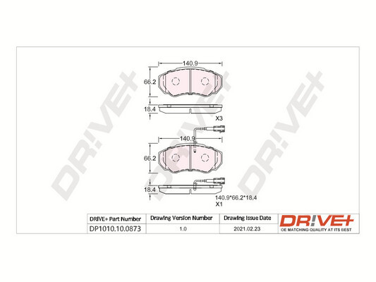 Комплект тормозных колодок, дисковый тормоз   DP1010.10.0873   Dr!ve+